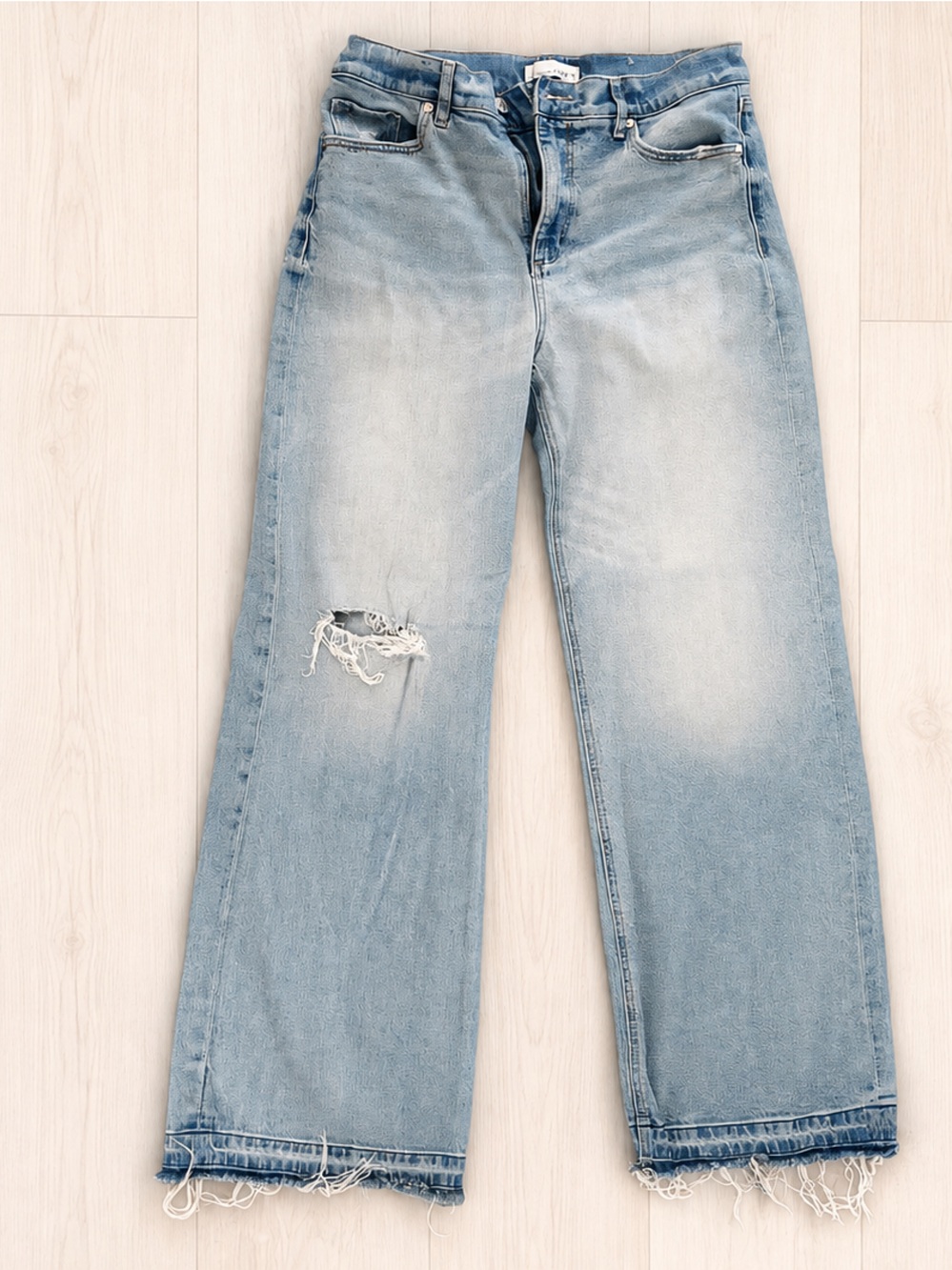 LOFT Light Blue Relaxed Straight Jeans with Knee Distress